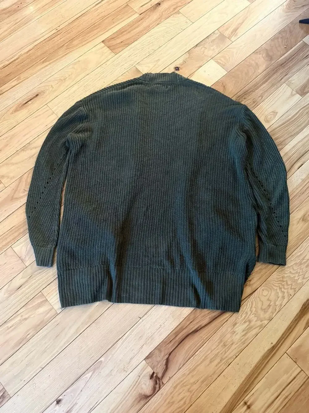 American Eagle Outfitters Green Open Front Ribbed Cardigan Sweater with Pockets